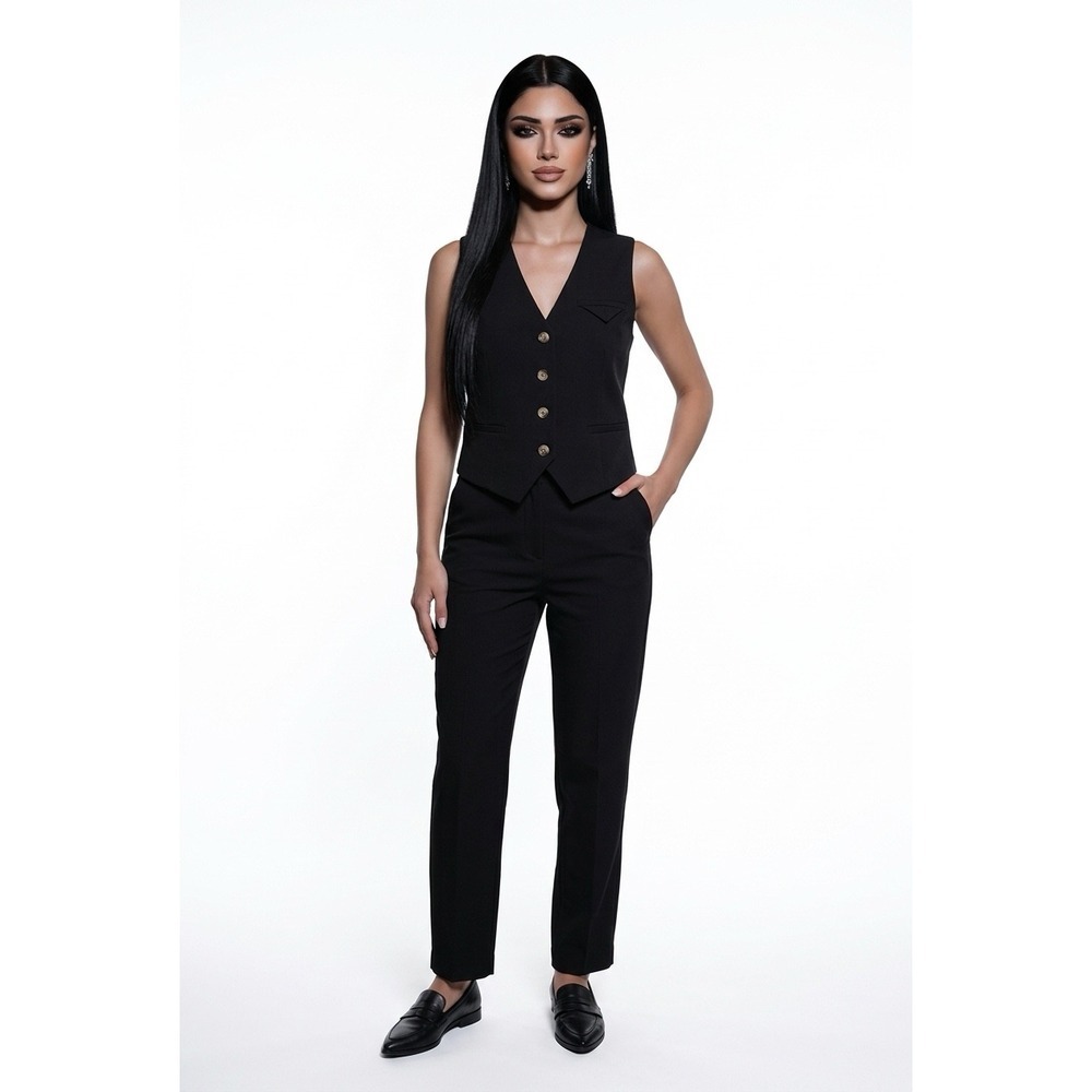 Zara Black Tailored Button Front Waistcoat Vest with Adjustable Cinch Back Small